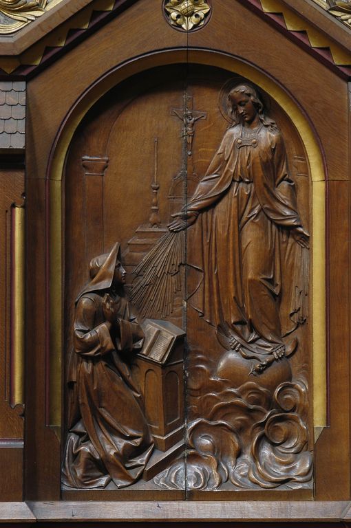 Ensemble de quatre bas-reliefs : Scènes de la vie de la Vierge