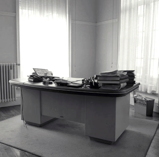 Ensemble de mobilier de bureau (2 chaises, 6 fauteuils, une table de téléphone, 2 bureaux, une armoire, une armoire-bibliothèque)