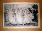 Estampe : Procession de jeunes filles dans un port
