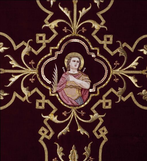 Ornement rouge (chasuble, étole, manipule, voile de calice)