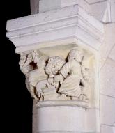 Ensemble de 4 chapiteaux : Sacrifice d'Abraham, Avarice, Pèsement des âmes, Martyre de saint Georges