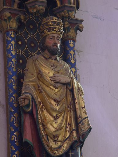 Tableaux de confrérie, statues de saint Fiacre et saint Corneille, dais d'architecture, deux consoles