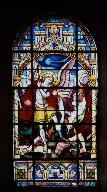 Deux verrières (vitrail tableau) : saint Michel terrassant le démon, Jeanne d'Arc au sacre du roi Charles VII (baies 1 et 2)