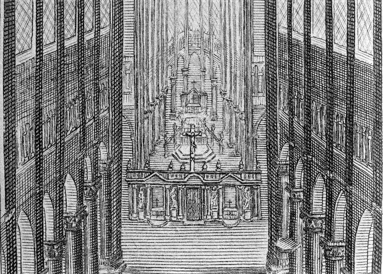 Ensemble des deux autels secondaires Saint-Gervais et Saint-Protais (degrés d'autel, autels tombeaux, gradins d'autel, retables architecturés à niche)