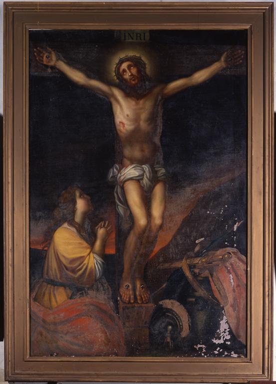 Tableau : Marie Madeleine aux pieds du Christ en croix