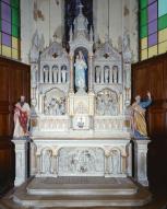 Ensemble du maître-autel (autel, retable, tabernacle, 2 statues, 3 hauts-reliefs)