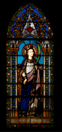 Ensemble de 4 verrières à personnages : sainte Pélagie, saint Valentin, saint Gabriel, saint Roch (baies 1 à 4)