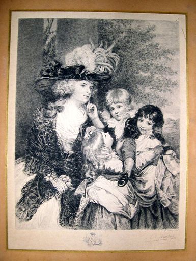 Estampe : Portrait de femme et de ses trois enfants