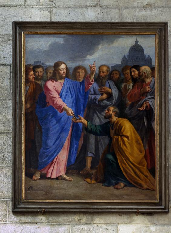 Ancien tableau d'autel : la Remise des clés à saint Pierre