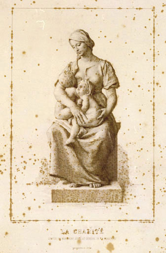 Estampe : La Charité, statue du monument du général de La Moricière