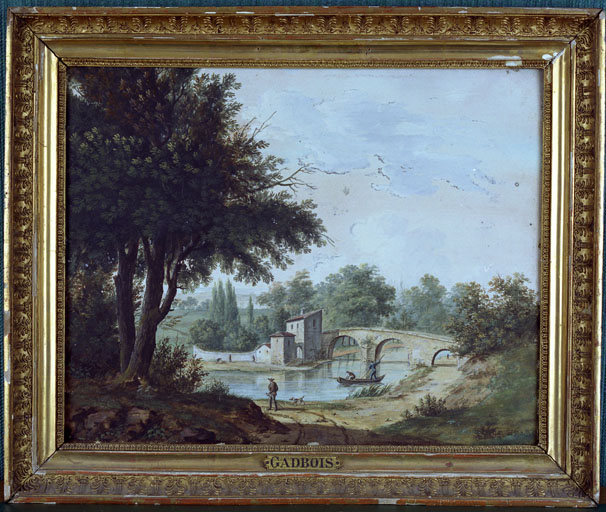 Tableau : Paysage au pont de pierre